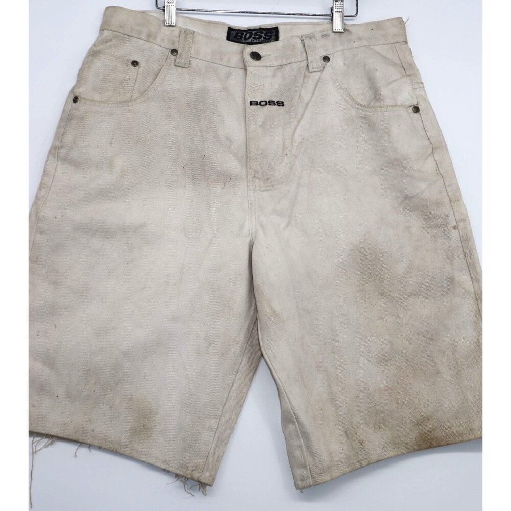 Vintage Boss Jeans Design Mens Cotton Shorts Size 32 M Off-White